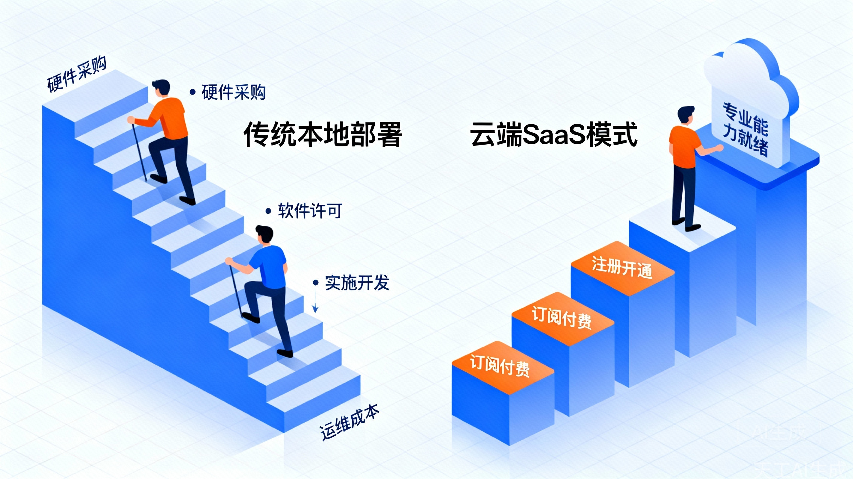 图1：传统部署与SaaS模式启动成本与效率对比